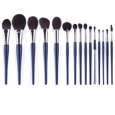 China Real Silky Soft Wool Animal Hair Makeup Brush Set Copper Tube 15 Loose Powder Repair Brush Eyelash Paint High Gloss for sale