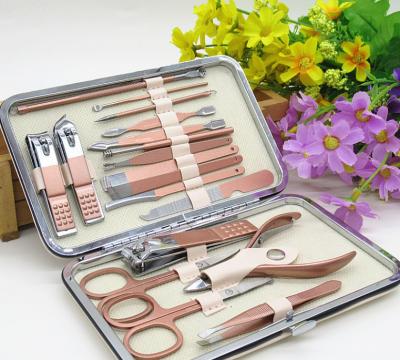 China High Quality Professional Manicure Set Nail Clipper Kit Pedicure Care Tools Stainless Steel Women Grooming Kit 18pcs for sale