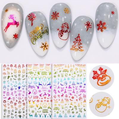 China Wholesale NEW Christmas 3D Glitter Nail Beauty Products 2020 Design Laser Nail Sticker Nail Wraps Colorful Easy Use Rainbow Snowman Elks Sticker for sale