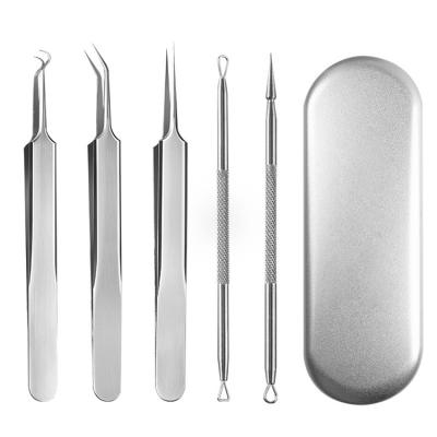 China 5pcs Blackhead Remover Needles Skin Friendly And Comfortable Buttons Blackhead Extractor Cut Curved Tweezers Face Pore Clean Tool for sale