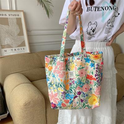 China Other Large Capacity Summer Floral Fabric Rose Canvas Bag Beach Bag Shopping Shoulder Bag for sale