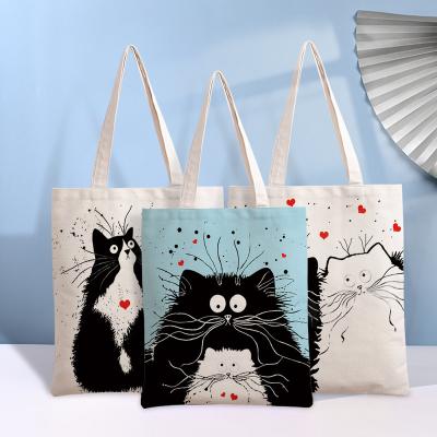 China The Other Cat Printed Canvas Tote Black One Shoulder Women's Beach Bag Shopping Tote Tote Bag for sale