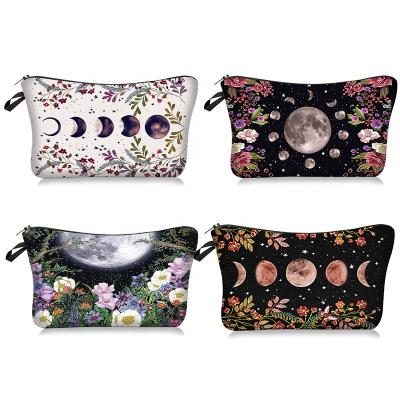 China Large Capacity Moon Phase Flower Series Makeup Bag Hand Storage Toiletry Bag Travel Lazy Portable Bag for sale