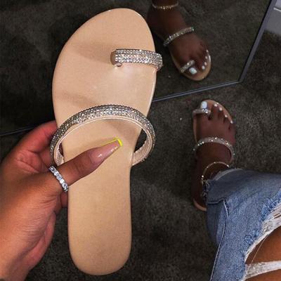 China New Design Flat Girls Fashion Diamond Slippers 2020 Flat Slippers For Women for sale