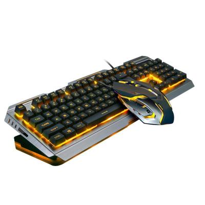 China Durable Mechanical Keyboard USB Wired Ergonomic Backlit Mechanical Feel Gaming Keyboard and Mouse Set with Aluminum Alloy Panel for sale