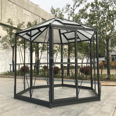 China Large Customer Easily Assembled Hexagonal Strong Aluminum Frame Without Reservation Of Tempered Glass Greenhouse 13 M2 for sale