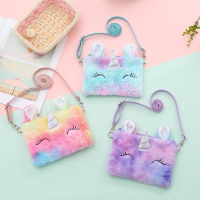 China Colorful Mini Animal Purse Purse Bags Cheap Unicorn Cat Plush Furry Keychain Coin Fashion 2022 Funny Kids Handbag Wholesale for sale