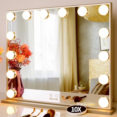 China Holywood Ladies Wall Princess Personalized Rectangle RGB Silver Lit Light Up Smart Table Led Bulb Make Up Table Mirror for sale