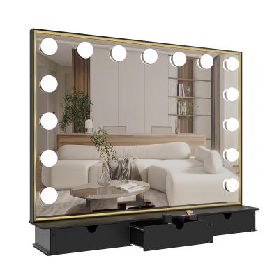 China 15 Lamps Style Lighted Large Vanity Lighted Vanity Makeup Dressing Table Cosmetic Led Hollywood Mirror With Lights for sale