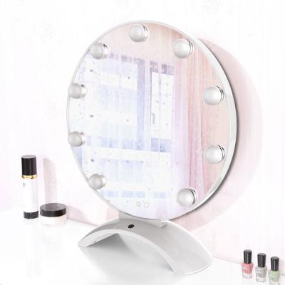 China L701 Round Table Makeup Mirror LED Lighted Hollywood Portable Vanity Mirror With Nail Dryer LED UV Lamp for sale