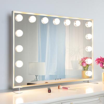 China Beauty Salon Dressing Table Mirror Lighted Wall Reflect Aluminum Frame Touch Screen Mirror LED Home Light for sale