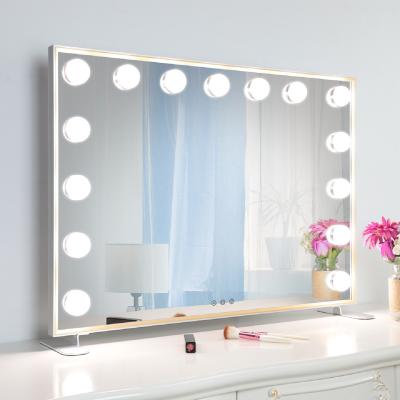 China Large Bedroom Furniture Vanity LED Light Bulbs Aluminum Frame Table Top Wall Mounted Touch Screen Makeup Mirror With Lights for sale