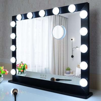 China L615 Lighted Table Top Ladies Wall Mounted Framed Dimmable Black Espejos Led Decorativos Con Luz Hollywood Makeup Vanity Mirror XL for sale