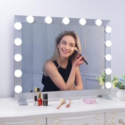 China L611 Lighted 10x Magnifying Black Frame Touch Dimmer Smart Vanity Mirror With 15 LED Bulbs for sale