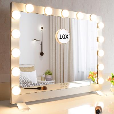 China Lighted Light Up Vanity Vanity Mirror Large Aluminum Frame 15pcs LED Bulbs Hollywood Makeup Mirror for sale