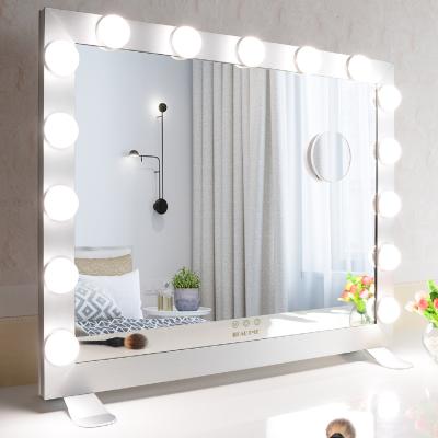 China Girl Bedroom Decor Wall Touch Desk Switch Silver Black Square Lit Led Makeup Mirror Light for sale