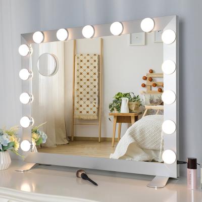 China Touch Decorative Switch Position Large Black Square Desktop Bedroom Wall Lighted Silver Led Makeup Mirror Light for sale