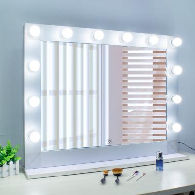 China Large Size Lighted Touch Sensor Switch 12 LED Bulb Hollywood Makeup Silver White Smart Mirror With Lamps Detachable Mirror for sale