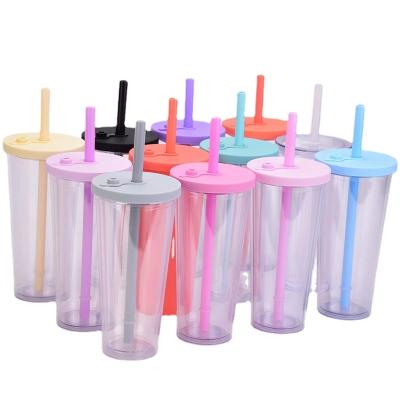 China 400ml Viable Clear Tumbler Cup With Straw Double Layer Plastic Diamond Acrylic Radiant Mugs for sale