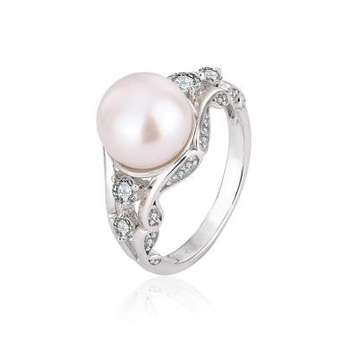 China TRENDY Custom engagement 925 S925 sterling silver freshwater pearl ring diamonds stone around it for sale