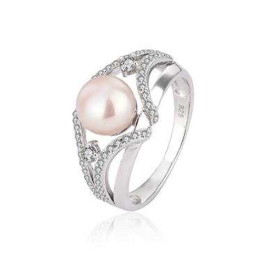 China TRENDY Custom women engagement wedding sterling silver freshwater pearl ring with zircon moissanite for sale