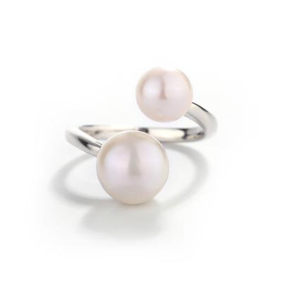 China TRENDY Bulk custom female ladies 925 sterling silver casual freshwater pearl women's ring with two pearls for sale