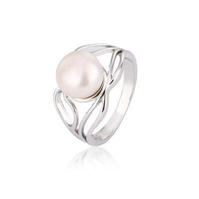 China TRENDY Best price personalized custom unique dainty 925 silver big freshwater pearl ring  with white pearl for sale