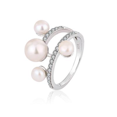 China TRENDY Personalized custom fashion women jewelry sterling silver freshwater pearl ring with white pearl for sale