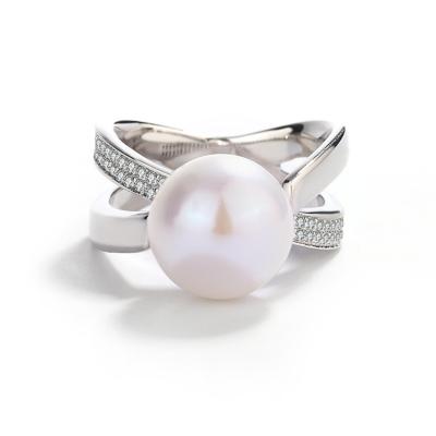 China TRENDY Fashion fine jewelry s925 silver freshwater pearl ring inlaid with moissanite diamonds for sale