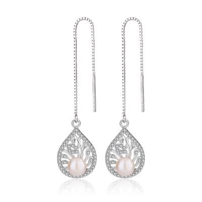 China TRENDY Wholesale personalized jewelry 925 sterling silver zirconia long freshwater pearl drop dangle earrings for sale