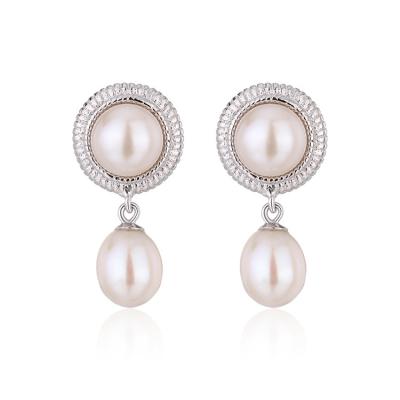 China TRENDY Fashion jewelry 925 sterling silver zircon large real freshwater natural pearl earrings for sale