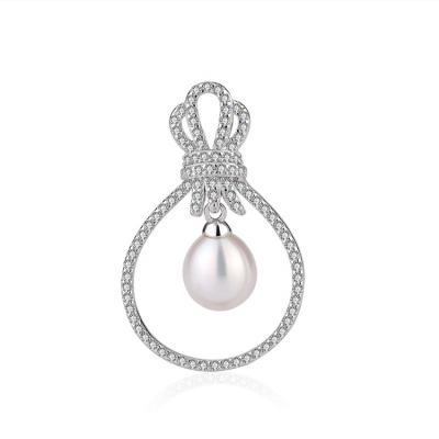 China TRENDY Custom long necklace women delicate silver single pearl and diamond pendant for chains for sale