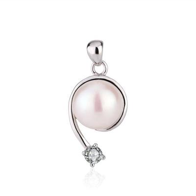 China TRENDY Custom modern 925 sterling silver diamond freshwater pearl ladies necklace charm pendant for sale