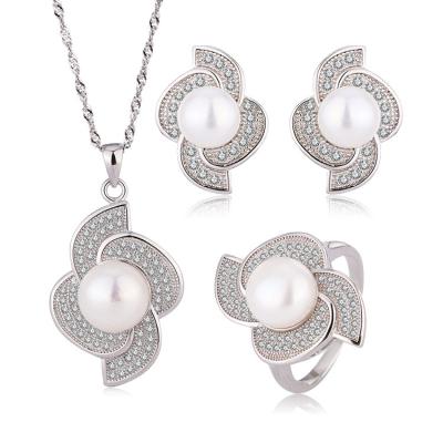 China TRENDY Wholesale beautiful women jewelry zircon moissanite 925 sterling silver ring pendant necklace pearl earrings set for sale