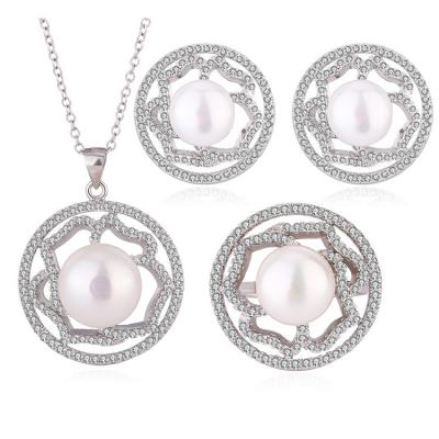 China TRENDY Fashion fine jewelry sets silver pearl ring earrings and pendant necklace set for sale