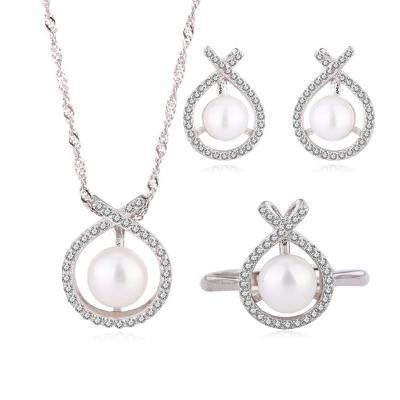 China TRENDY Wholesale high quality 925 sterling silver zircon pearl jewelry sets with ring earrings and pendant for sale