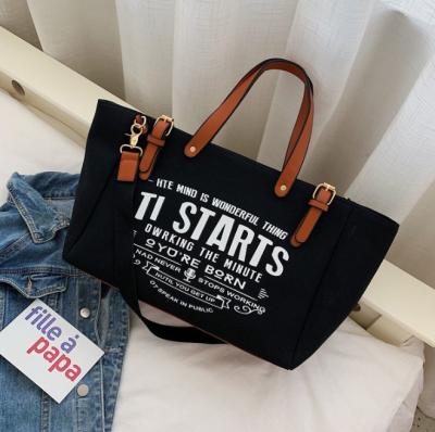 China Large Portable Black Custom Printed Logo Canvas Tote Bag With Zipper Leather Handles Tote Bags Designer Large Women Denim Woman Printing for sale