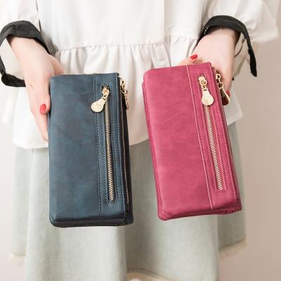 China Zipper OEM ODM LOGO Accept Fashion Design Vegan PU Ladies Wallet Card Wallet Along Purse Leather Zipper for sale