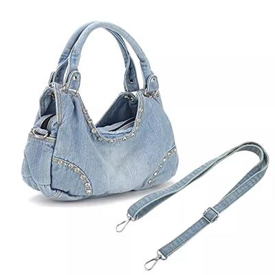 China Portable Denim Top Handle Handbag Casual Women Jeans Shoulder Bag Long Handle Shoulder Bag for sale