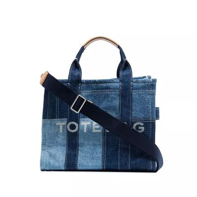 China Oversized Shoulder Logo Jean Denim Tote Bags Water Proof Fashion Cotton Custom Embroidery Printed Tote Bags for sale