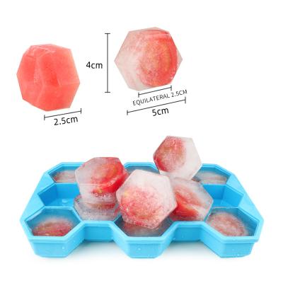 China Stocked Can Be Customized 13 Cavity Honeycomb Ice Cube Tray Green Black Orange Blue Colors Hexagon Shape Ice Cube Mold for sale