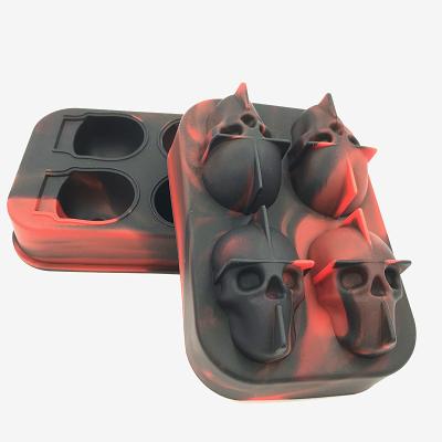 China Stored Household Use Whiskey Cool Wine Kitchen Tools Pudding Ice Cream Mold 3D Skull Silicone Maker Mold 4-Cavity DIY Ice Cube Tray for sale