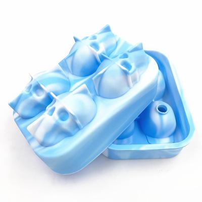 China Stocked Hot Amazon Sale Skull Ice Cream Mold 3D Silicone Flexible Ice Cube Molds Maker Tray for sale