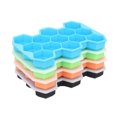 China Easy Stored Release 13 Grid Honeycomb Shape Silicone Ice Cube Tray With Lid For Coffee Whiskey Bourbon Scotch Cocktail for sale