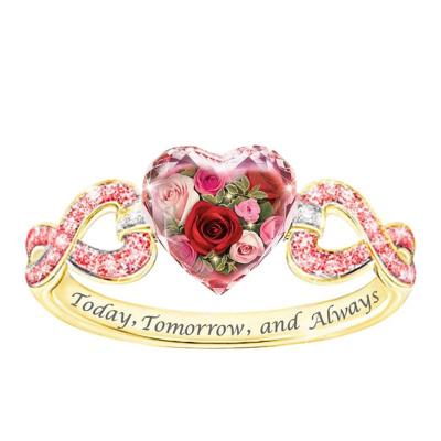 China Vintage Girlfriend Gift Alloy Gold Diamond Valentines Heart Love Rings Love Heart For Valentines Days for sale