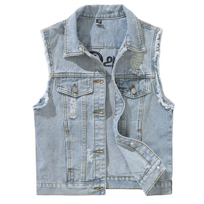 China Viable Women Wash To Destroy Denim Jacket Raw Edge Vest Jeans Women Top Denim Jacket for sale