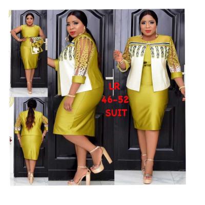 China Breathable African Women Clothing Round Neck Plus Size Women Dresses Office Outfit Suit With Embroidery for sale