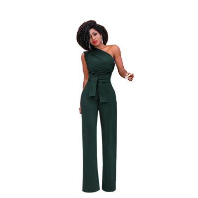 China Anti-pilling Women Spring Autumn Knitted Overalls Wear To Work Office Ladies One Shoulder Red Wide Leg Belted Overalls for sale