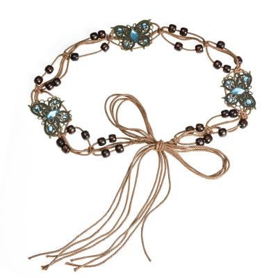 China Party Wedding Gift Banquet Christmas Belt Brown Boho Braided Fringe Belt Women with Tassel and Beads Exotic Women Waist Belt Metal fashion  butterfly chain for sale