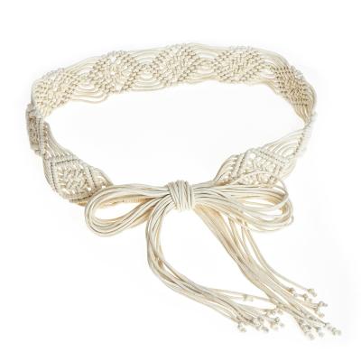 China Party Wedding Gift Banquet Christmas WHITE Boho Braided Fringe Belt Women with Tassel and Beads Exotic Women Waist Belt Metal fashion  bweave belt RTS for sale